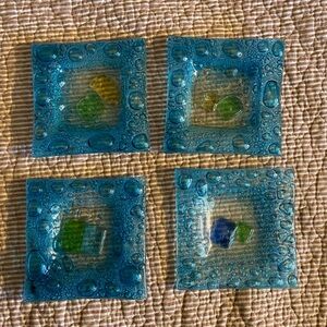Set of 4 Art glass ashtrays / trinket trays. Read description.